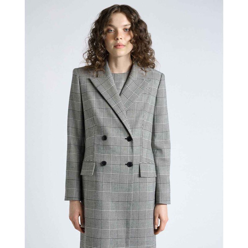 Cue European Houndstooth Check Double Breasted Coat image number 2